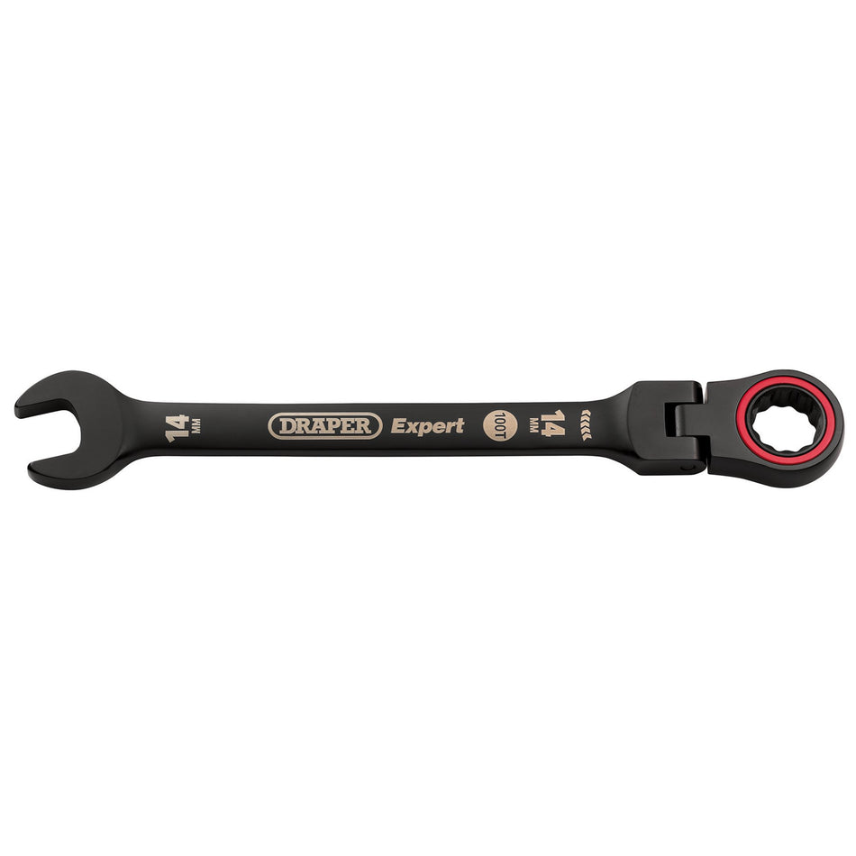 Draper Expert HI-TORQ Metric Flexible Head Ratchet Combination Spanner, 14mm, Black : Model No. 8241FMM/BK