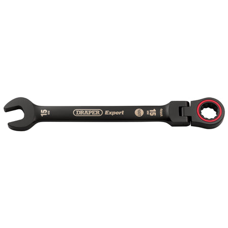 Draper Expert HI-TORQ Metric Flexible Head Ratchet Combination Spanner, 15mm, Black : Model No. 8241FMM/BK