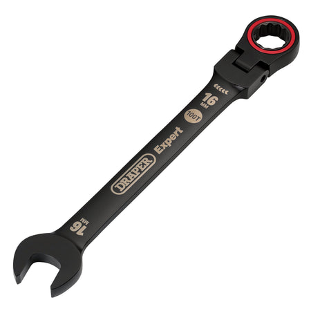 Draper Expert HI-TORQ Metric Flexible Head Ratchet Combination Spanner, 16mm, Black : Model No. 8241FMM/BK