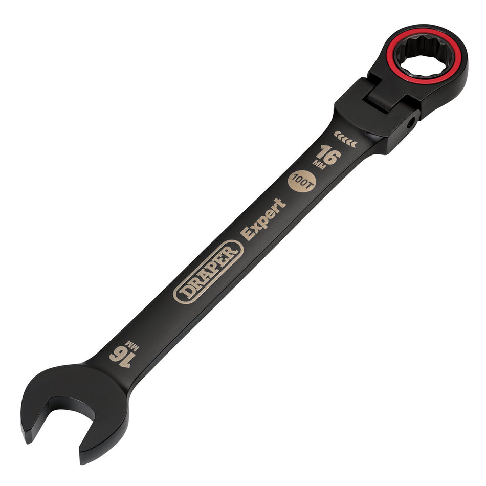 Draper Expert HI-TORQ Metric Flexible Head Ratchet Combination Spanner, 16mm, Black : Model No. 8241FMM/BK