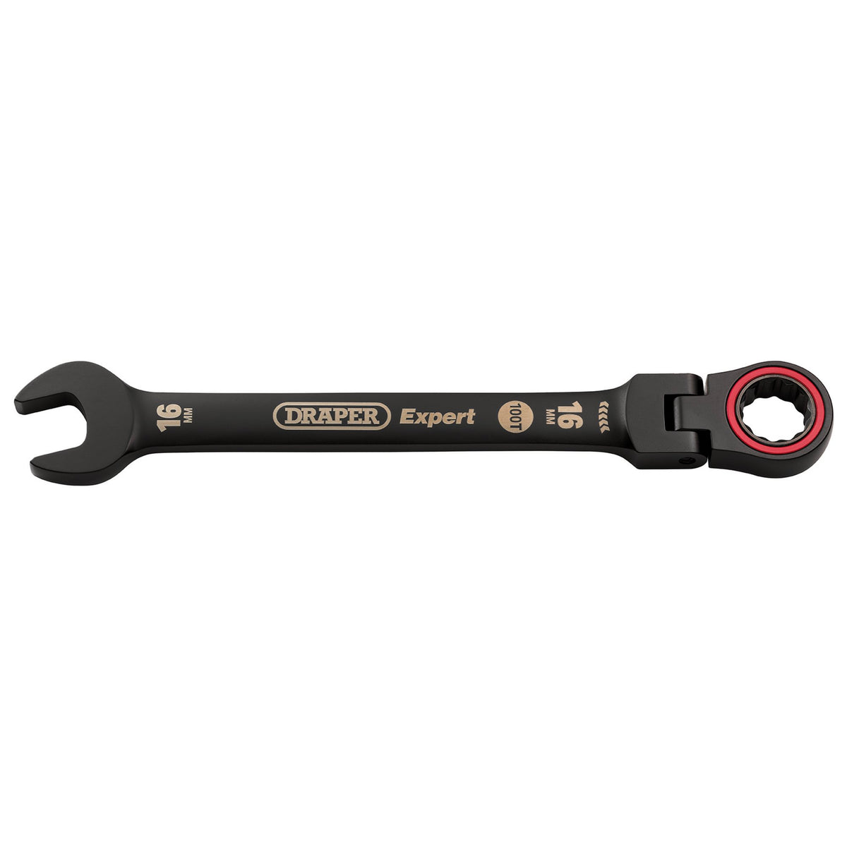 Draper Expert HI-TORQ Metric Flexible Head Ratchet Combination Spanner, 16mm, Black : Model No. 8241FMM/BK