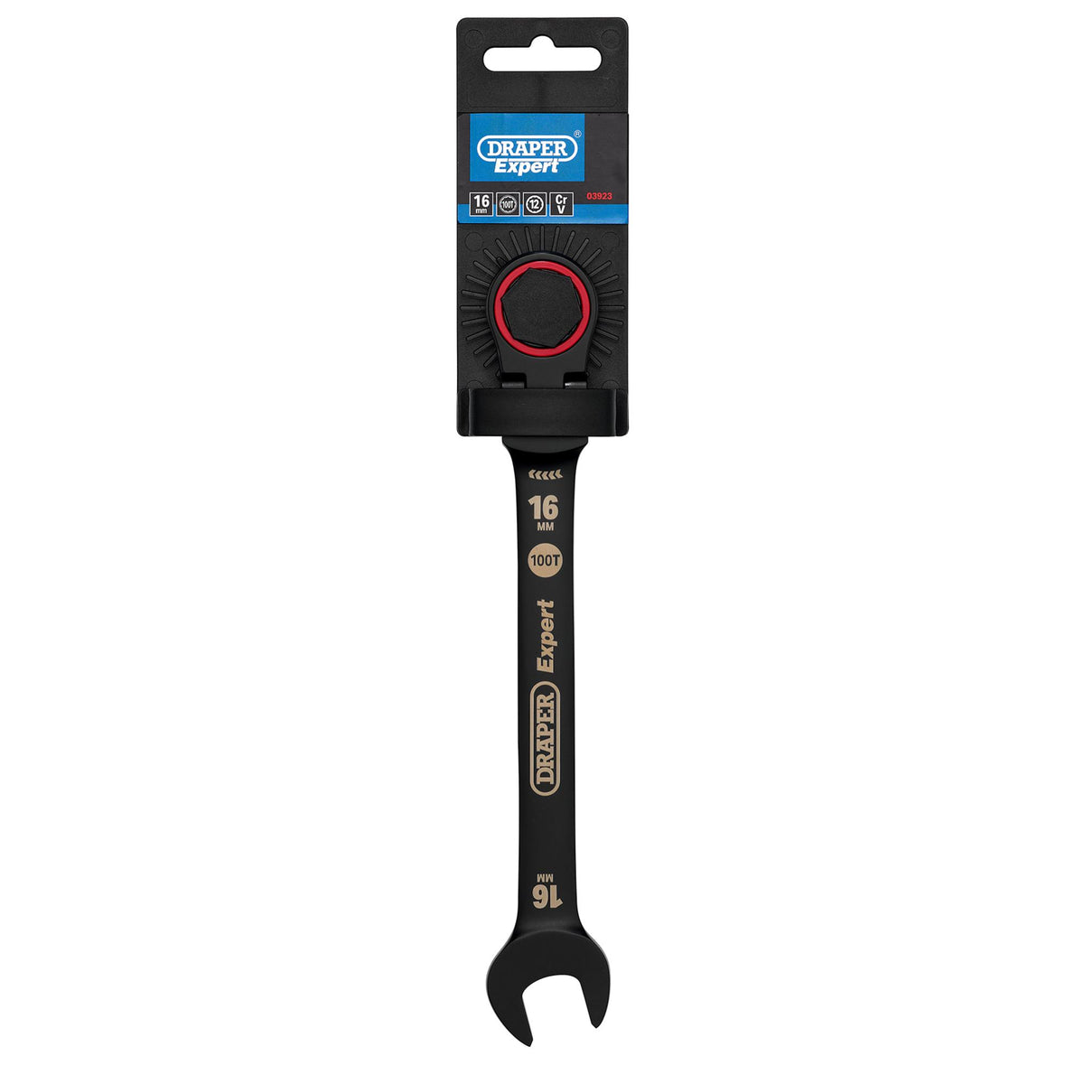 Draper Expert HI-TORQ Metric Flexible Head Ratchet Combination Spanner, 16mm, Black : Model No. 8241FMM/BK