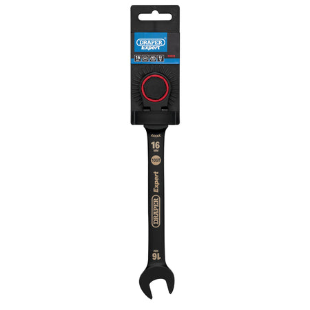 Draper Expert HI-TORQ Metric Flexible Head Ratchet Combination Spanner, 16mm, Black : Model No. 8241FMM/BK