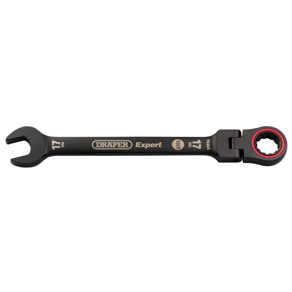 Draper Expert HI-TORQ Metric Flexible Head Ratchet Combination Spanner, 17mm, Black : Model No. 8241FMM/BK