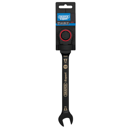 Draper Expert HI-TORQ Metric Flexible Head Ratchet Combination Spanner, 17mm, Black : Model No. 8241FMM/BK