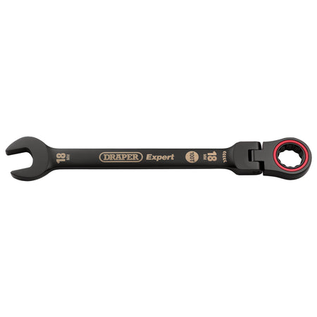 Draper Expert HI-TORQ Metric Flexible Head Ratchet Combination Spanner, 18mm, Black : Model No. 8241FMM/BK