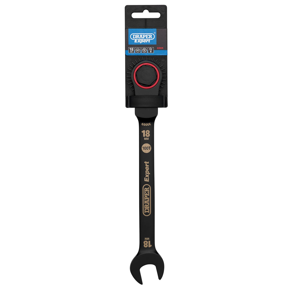 Draper Expert HI-TORQ Metric Flexible Head Ratchet Combination Spanner, 18mm, Black : Model No. 8241FMM/BK