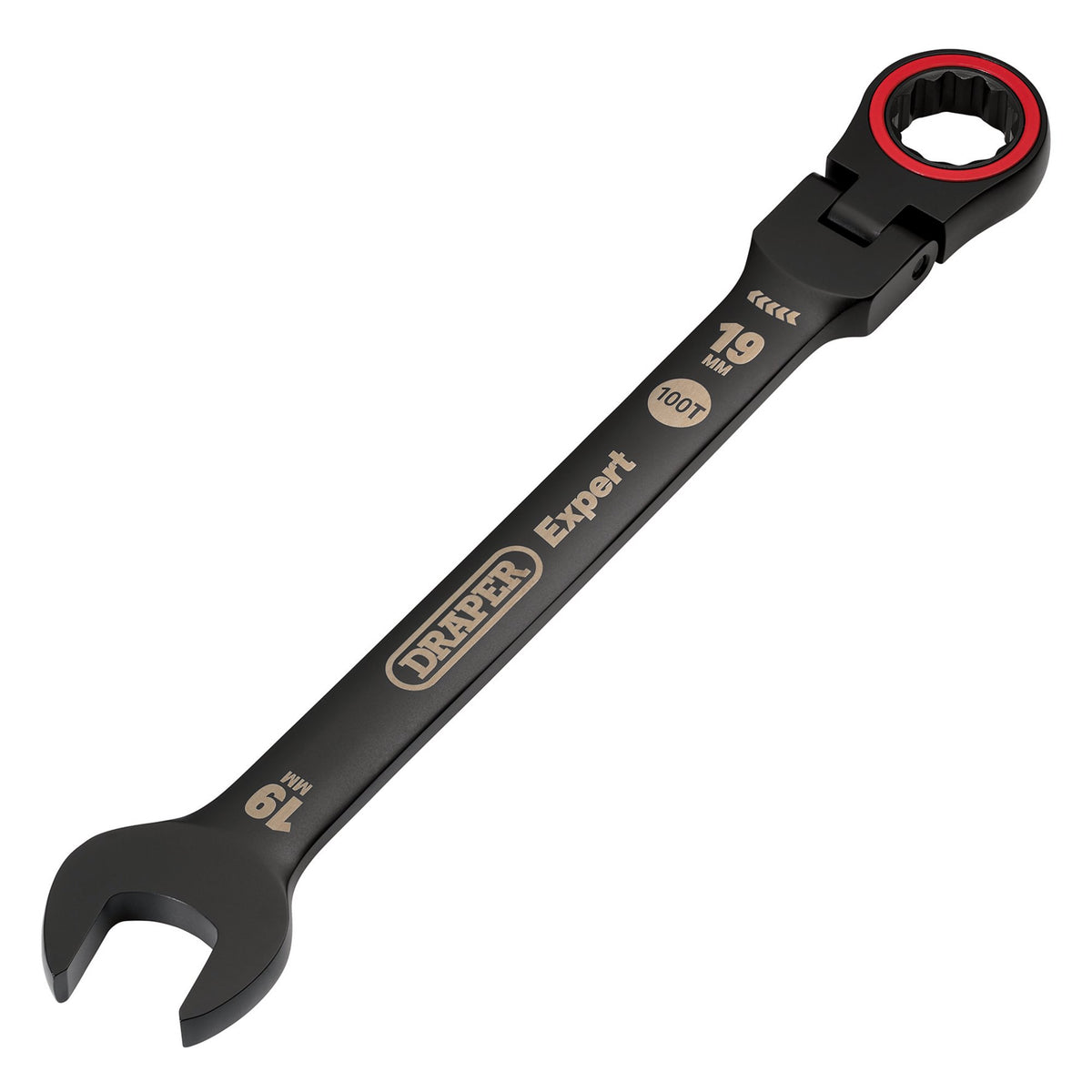 Draper Expert HI-TORQ Metric Flexible Head Ratchet Combination Spanner, 19mm, Black : Model No. 8241FMM/BK
