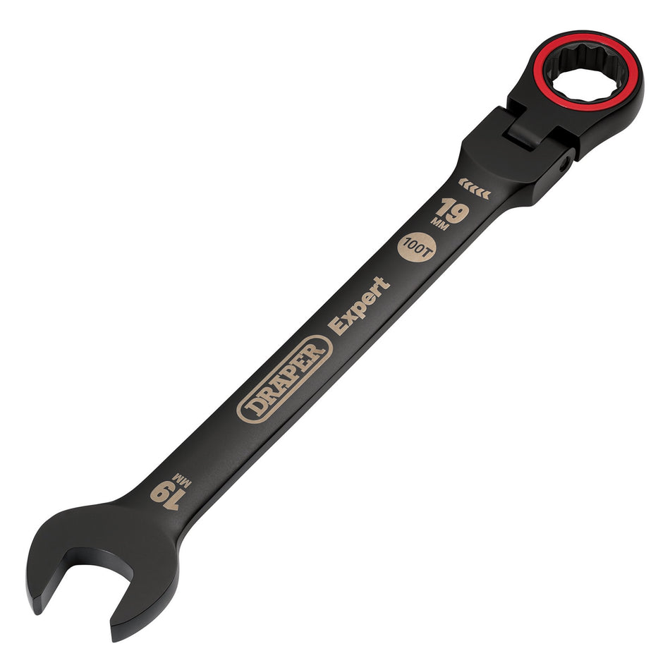 Draper Expert HI-TORQ Metric Flexible Head Ratchet Combination Spanner, 19mm, Black : Model No. 8241FMM/BK