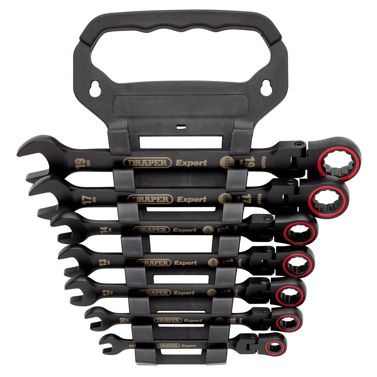Draper Expert HI-TORQ Metric Flexible Head Ratchet Combination Spanner Set, Black (7 Piece) : Model No. 8241FMM/BK/7