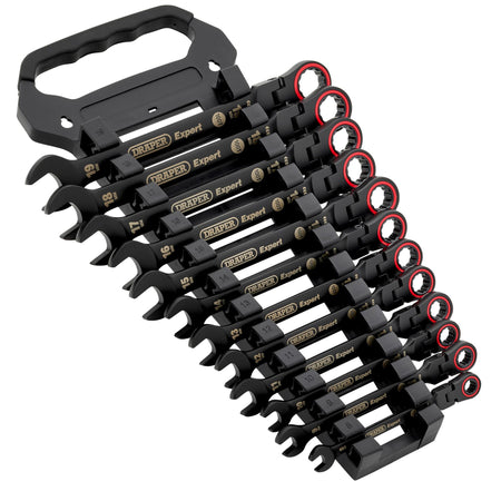 Draper Expert HI-TORQ Metric Flexible Head Ratchet Combination Spanner Set, Black (12 Piece) : Model No. 8241FMM/BK/12