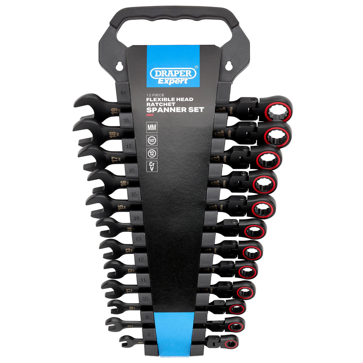 Draper Expert HI-TORQ Metric Flexible Head Ratchet Combination Spanner Set, Black (12 Piece) : Model No. 8241FMM/BK/12