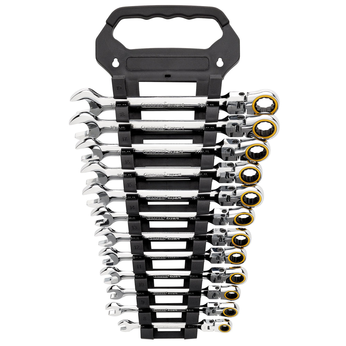 Draper Expert HI-TORQ Metric Flexible Head Ratchet Combination Spanner Set (12 Piece) : Model No. 8241FMM/12