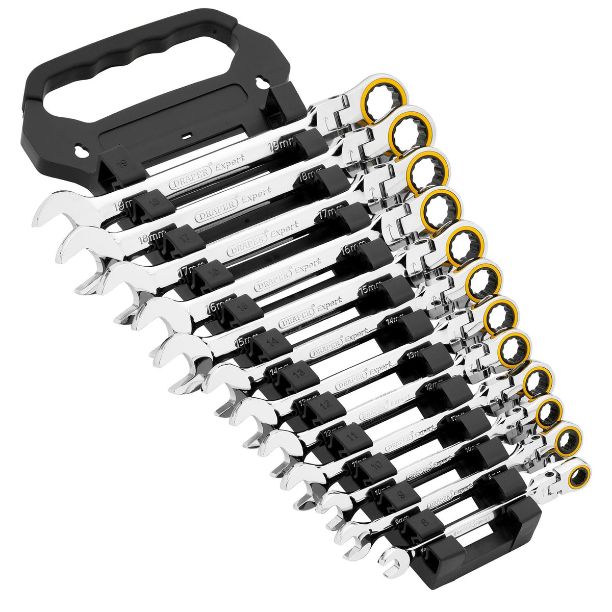 Draper Expert HI-TORQ Metric Flexible Head Ratchet Combination Spanner Set (12 Piece) : Model No. 8241FMM/12