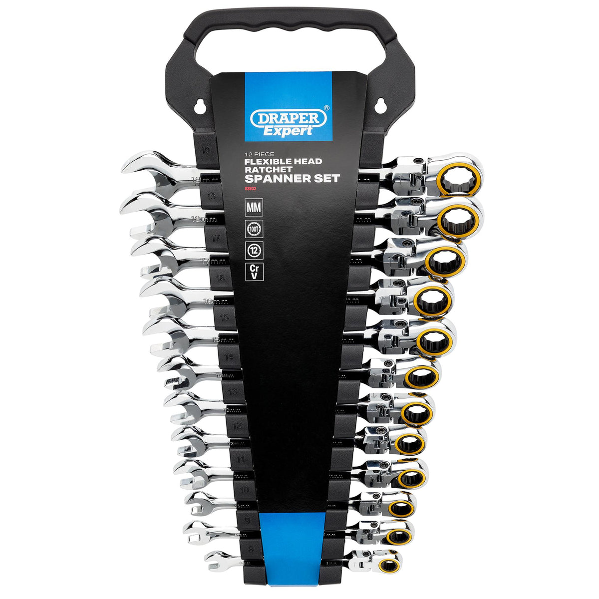 Draper Expert HI-TORQ Metric Flexible Head Ratchet Combination Spanner Set (12 Piece) : Model No. 8241FMM/12