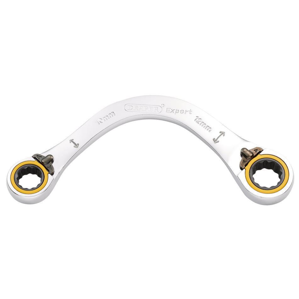 Draper Expert HI-TORQ Double Ring Ratchet Half Moon Spanner, 10 x 12mm: No.8242RMM