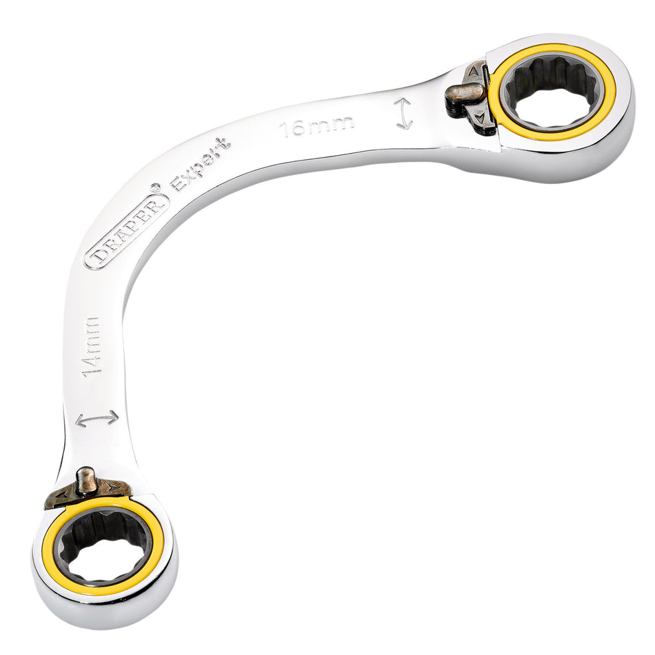 Draper Expert HI-TORQ Double Ring Ratchet Half Moon Spanner, 14 x 16mm: No.8242RMM