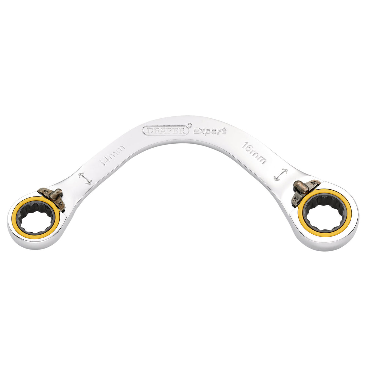 Draper Expert HI-TORQ Double Ring Ratchet Half Moon Spanner, 14 x 16mm: No.8242RMM