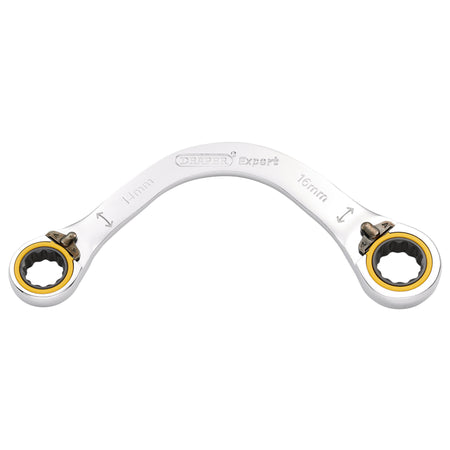 Draper Expert HI-TORQ Double Ring Ratchet Half Moon Spanner, 14 x 16mm: No.8242RMM