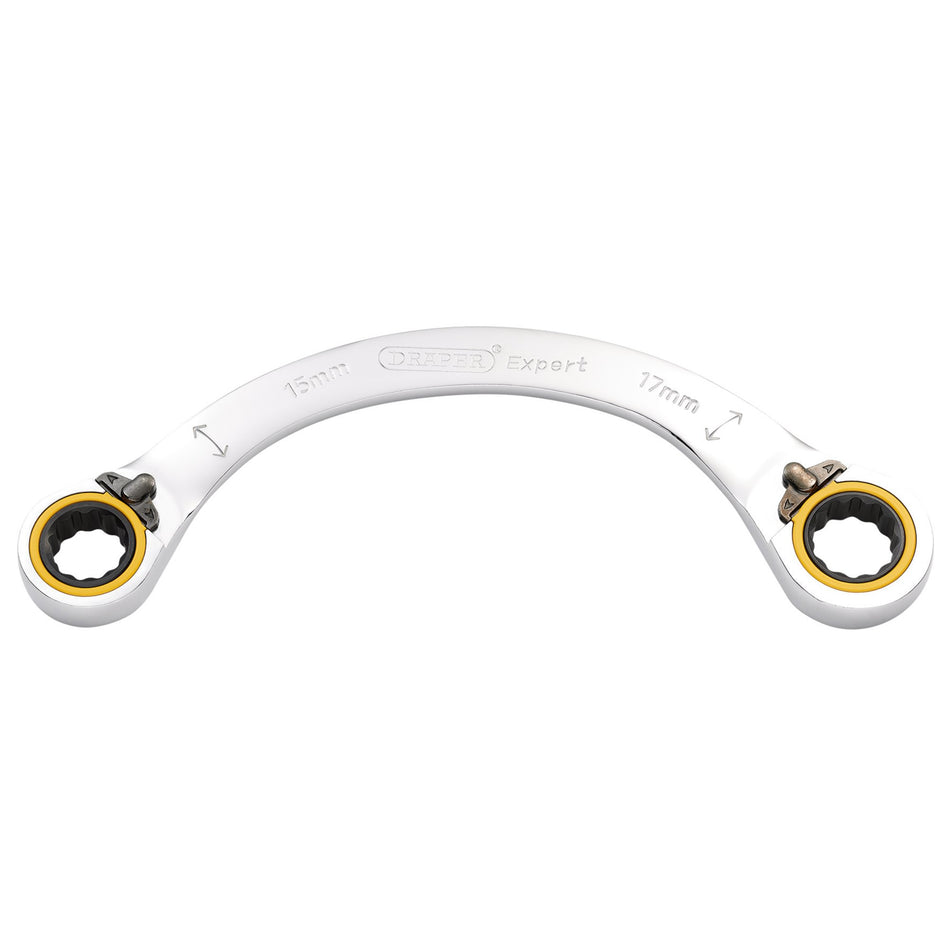 Draper Expert HI-TORQ Double Ring Ratchet Half Moon Spanner, 15 x 17mm: No.8242RMM