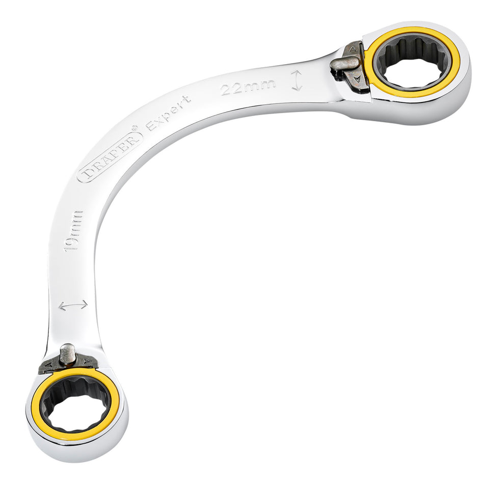 Draper Expert HI-TORQ Double Ring Ratchet Half Moon Spanner, 19 x 22mm: No.8242RMM