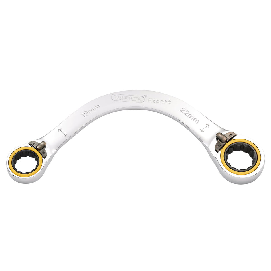 Draper Expert HI-TORQ Double Ring Ratchet Half Moon Spanner, 19 x 22mm: No.8242RMM