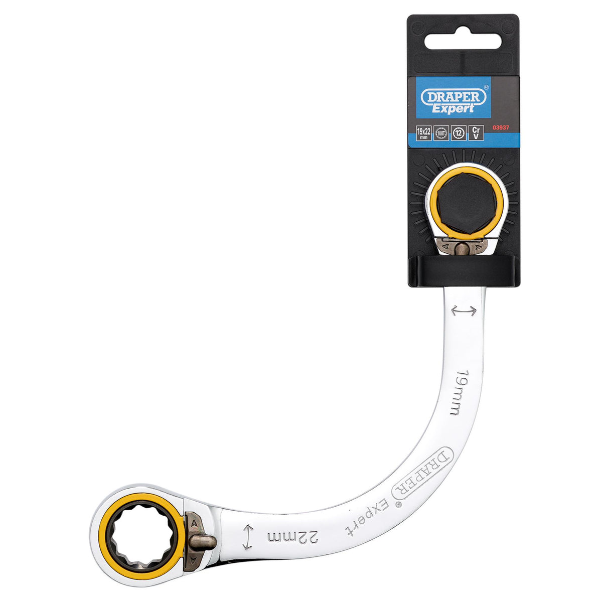 Draper Expert HI-TORQ Double Ring Ratchet Half Moon Spanner, 19 x 22mm: No.8242RMM