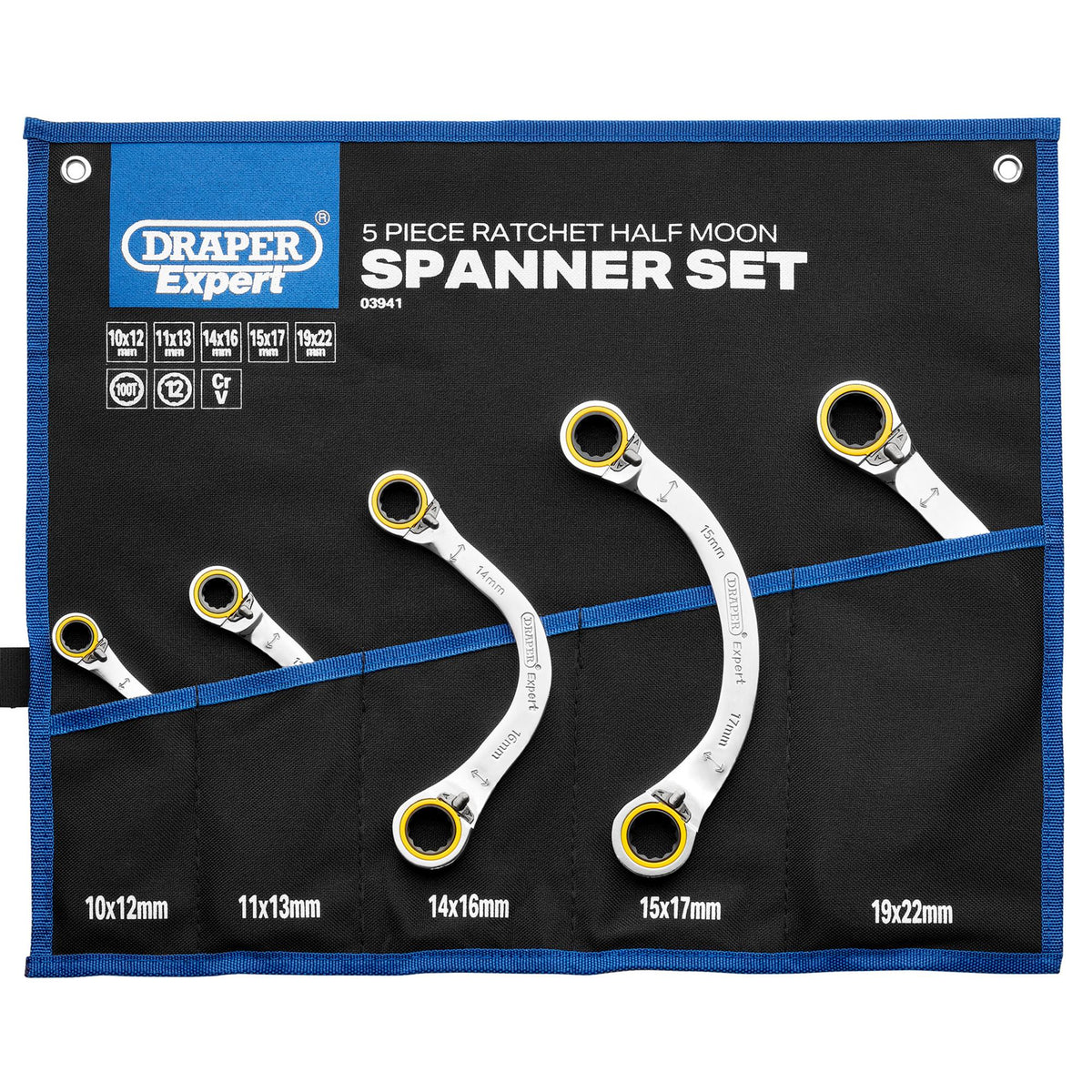 Draper Expert HI-TORQ Double Ring Ratchet Half Moon Spanner Set (5 Piece): No.8242RMM/5