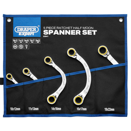 Draper Expert HI-TORQ Double Ring Ratchet Half Moon Spanner Set (5 Piece): No.8242RMM/5