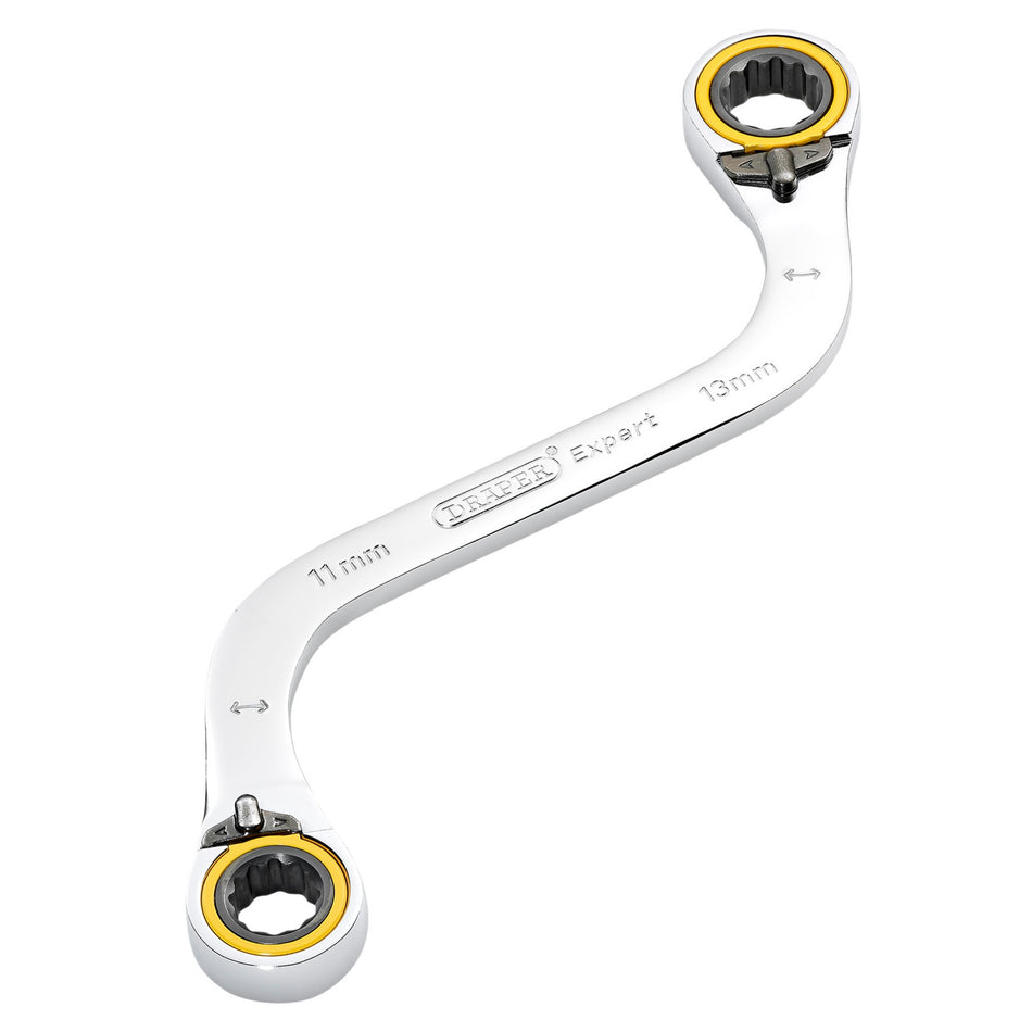 Draper Expert HI-TORQ Double Ring Ratchet S-Shape Spanner, 11 x 13mm: No.8243RMM
