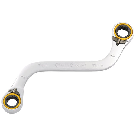 Draper Expert HI-TORQ Double Ring Ratchet S-Shape Spanner, 11 x 13mm: No.8243RMM