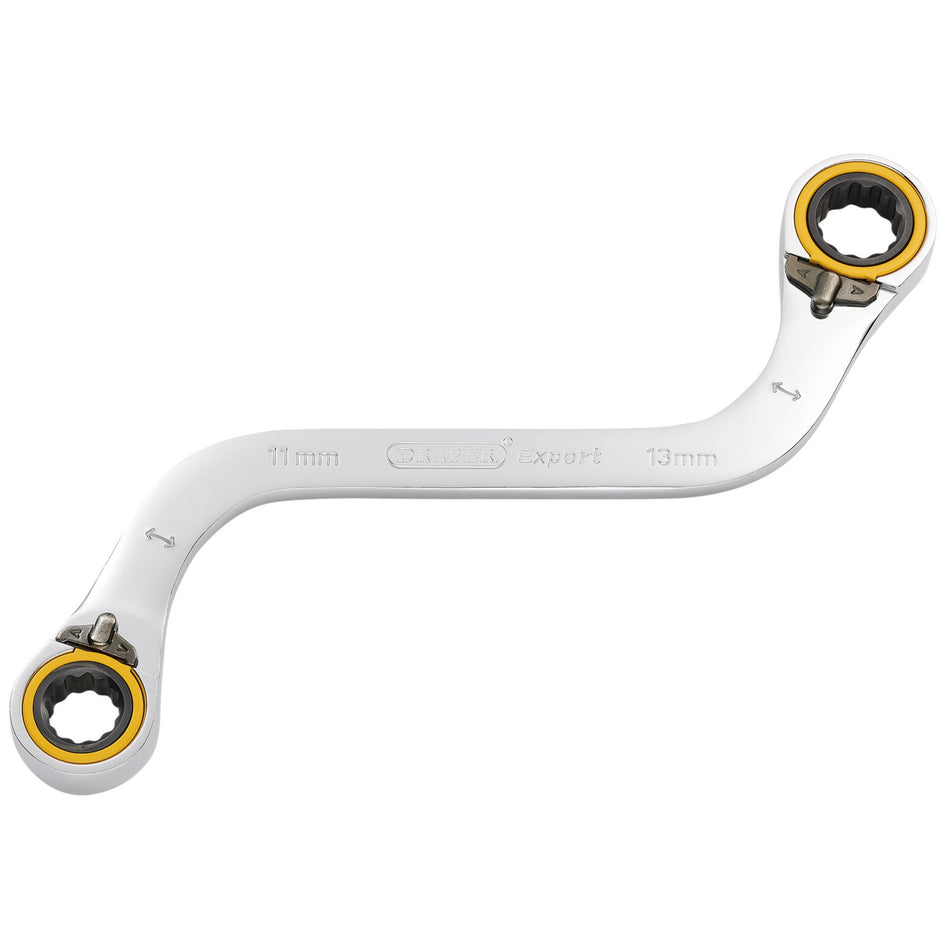 Draper Expert HI-TORQ Double Ring Ratchet S-Shape Spanner, 11 x 13mm: No.8243RMM