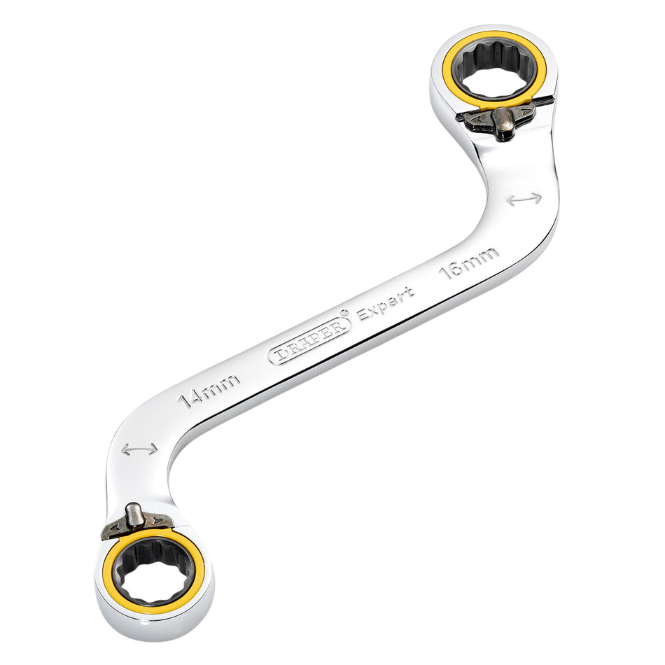 Draper Expert HI-TORQ Double Ring Ratchet S-Shape Spanner, 14 x 16mm: No.8243RMM