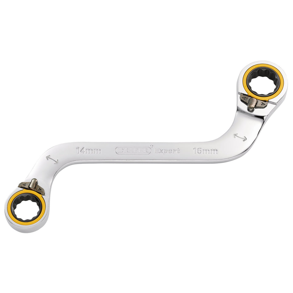Draper Expert HI-TORQ Double Ring Ratchet S-Shape Spanner, 14 x 16mm: No.8243RMM