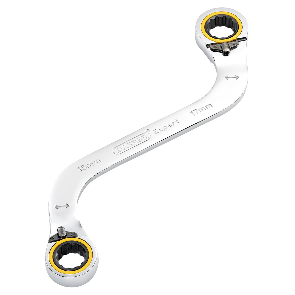 Draper Expert HI-TORQ Double Ring Ratchet S-Shape Spanner, 15 x 17mm: No.8243RMM