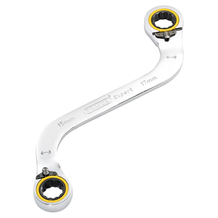 Draper Expert HI-TORQ Double Ring Ratchet S-Shape Spanner, 15 x 17mm: No.8243RMM