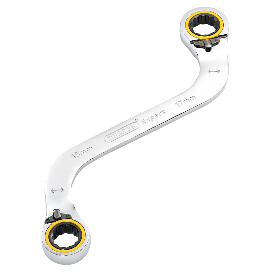 Draper Expert HI-TORQ Double Ring Ratchet S-Shape Spanner, 15 x 17mm: No.8243RMM