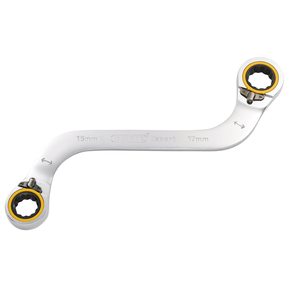 Draper Expert HI-TORQ Double Ring Ratchet S-Shape Spanner, 15 x 17mm: No.8243RMM