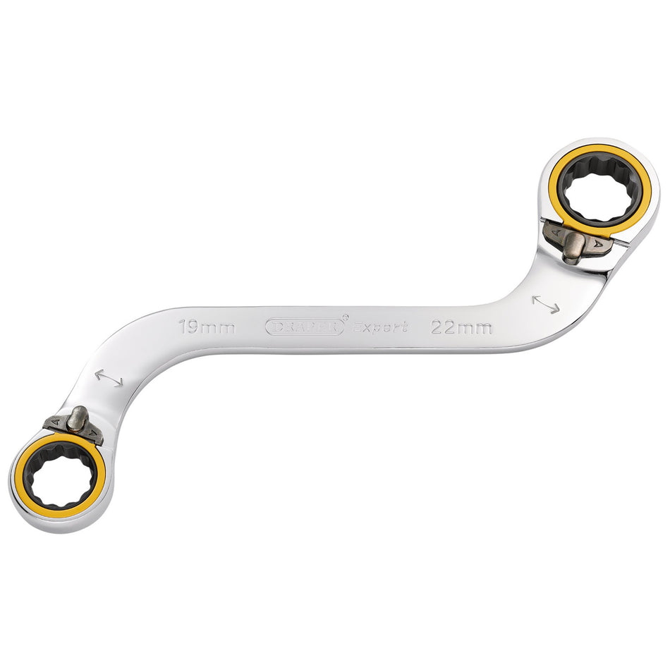 Draper Expert HI-TORQ Double Ring Ratchet S-Shape Spanner, 19 x 22mm: No.8243RMM