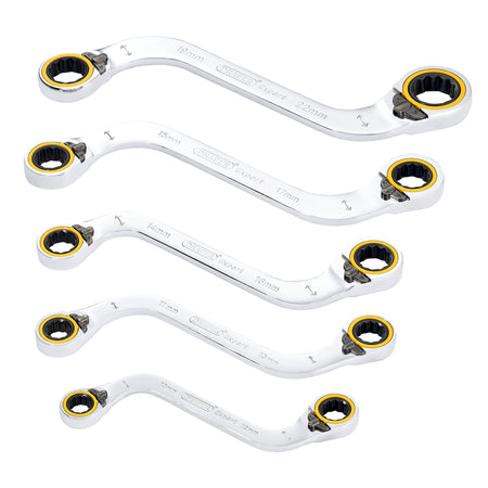Draper Expert HI-TORQ Double Ring Ratchet S-Shape Spanner Set (5 Piece): No.8243RMM/5
