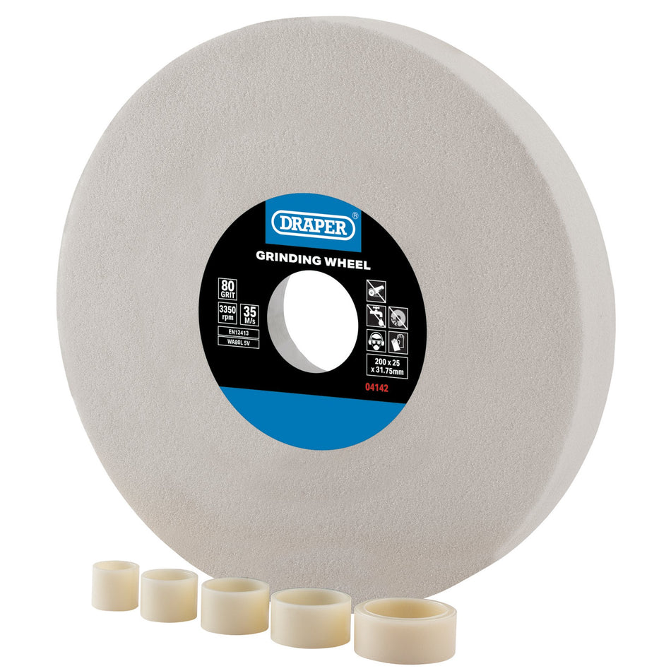 Aluminium Oxide Bench Grinding Wheel, 200 x 25mm, 80G, White : Model No. BG20025W