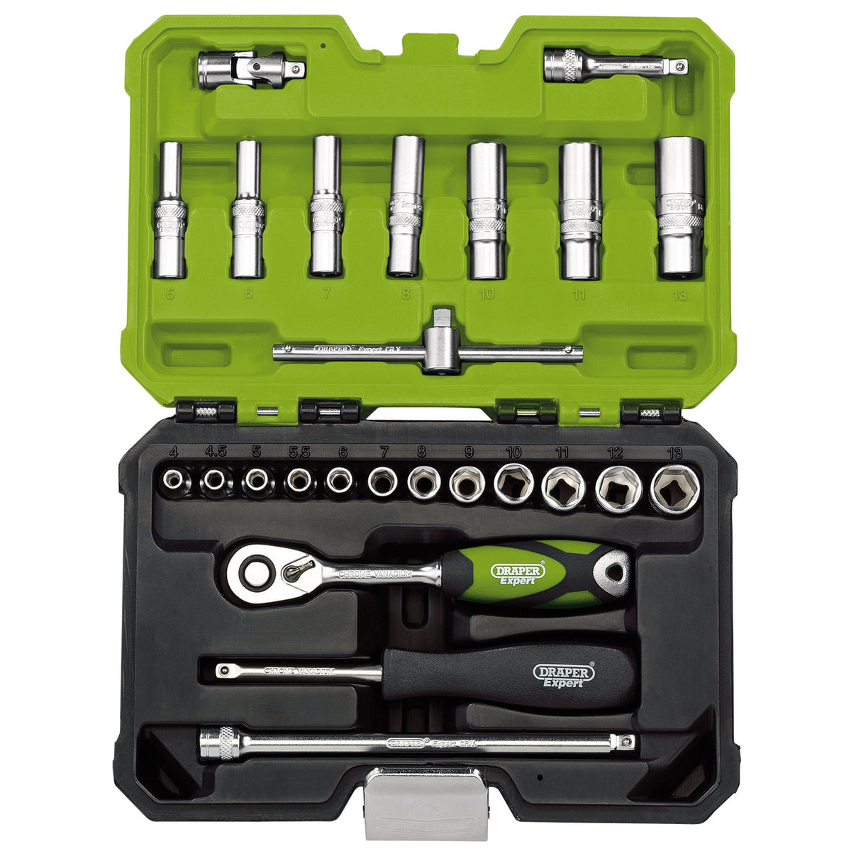 Draper Expert Metric Socket Set, 1/4" Sq. Dr., Green (25 Piece): Model No. B25MN/SG/GREEN
