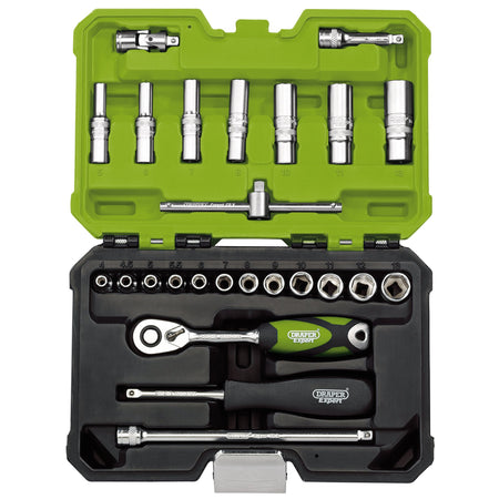 Draper Expert Metric Socket Set, 1/4" Sq. Dr., Green (25 Piece): Model No. B25MN/SG/GREEN