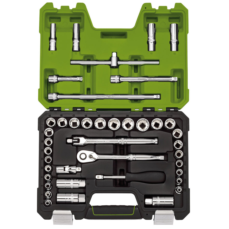 Draper Expert MM/AF Combined Socket Set, 3/8" Sq. Dr., Green (41 Piece) : Model No. D41AMN/B/GREEN