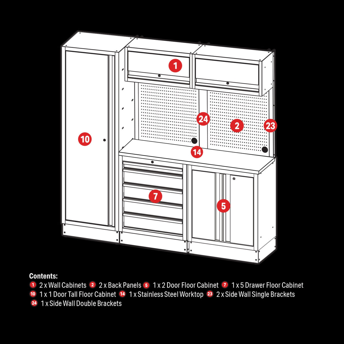 DRAPER BUNKER Modular Storage Combo with Stainless Steel Worktop (11 Piece) Model No. MS400COMBO/11B