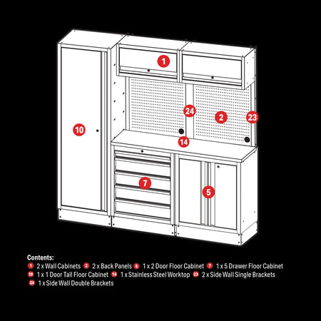 DRAPER BUNKER Modular Storage Combo with Stainless Steel Worktop (11 Piece) Model No. MS400COMBO/11B