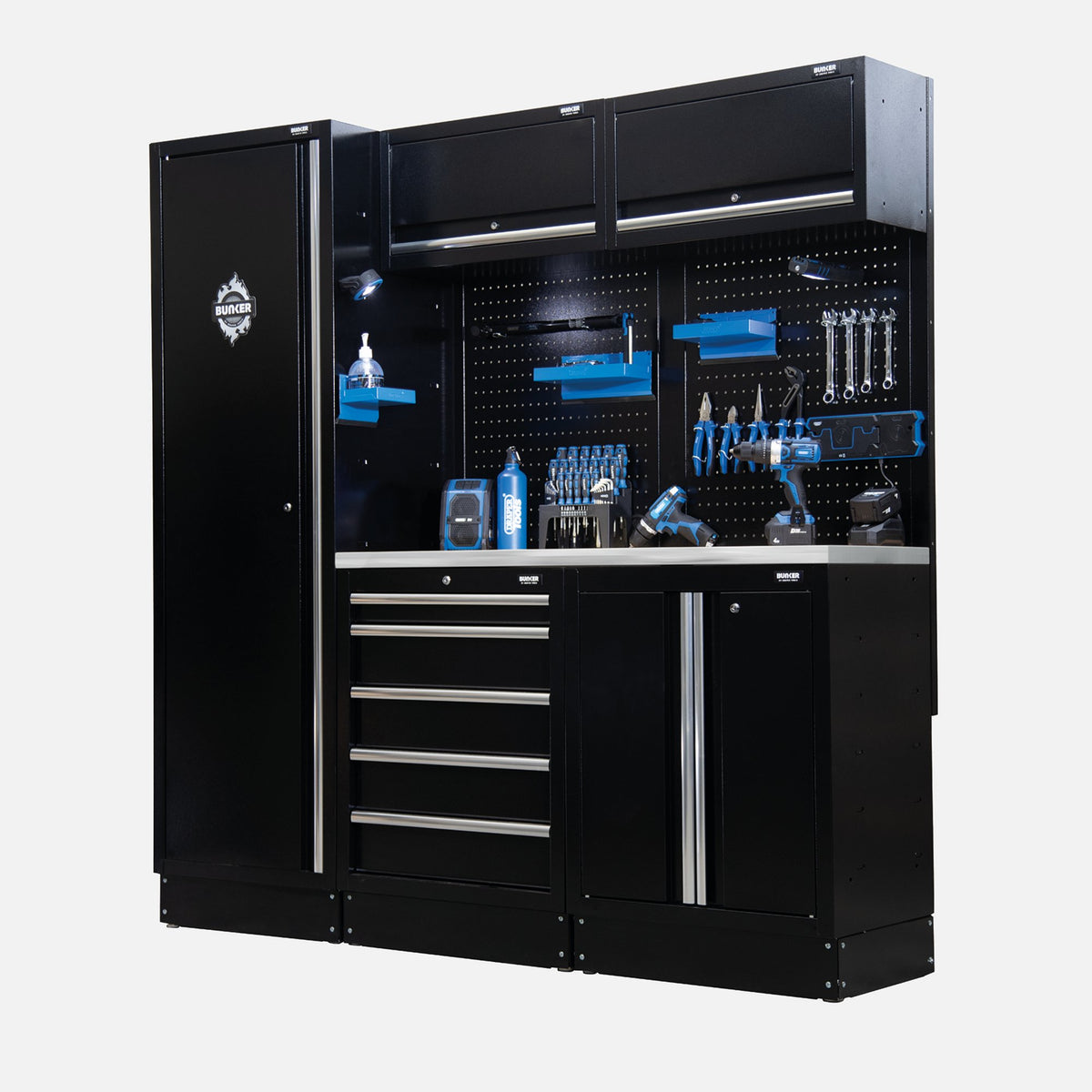 DRAPER BUNKER Modular Storage Combo with Stainless Steel Worktop (11 Piece) Model No. MS400COMBO/11B