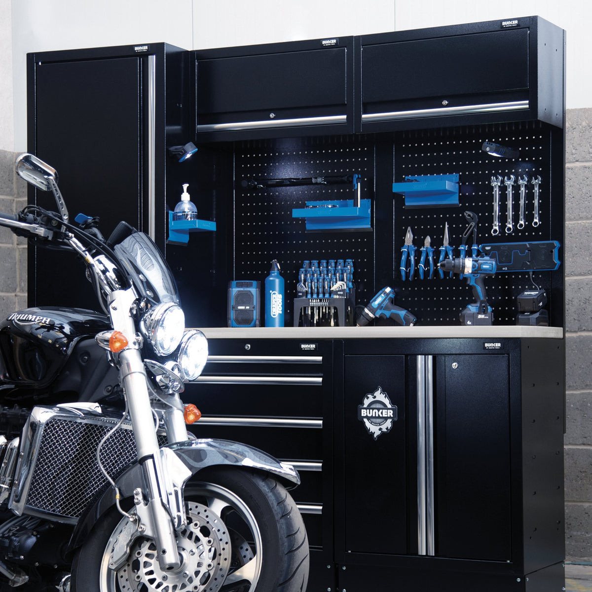 DRAPER BUNKER Modular Storage Combo with Stainless Steel Worktop (11 Piece) Model No. MS400COMBO/11B