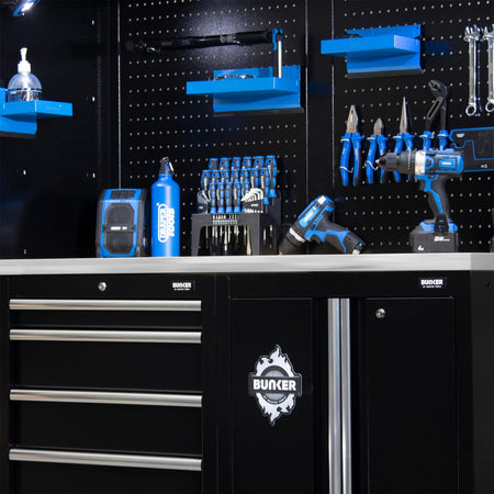 DRAPER BUNKER Modular Storage Combo with Stainless Steel Worktop (11 Piece) Model No. MS400COMBO/11B