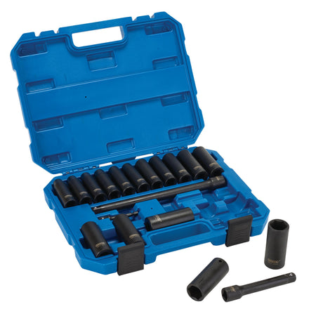 Draper HI-TORQ Metric Deep Impact Socket Set, 1/2" Sq. Dr. (19 Piece) : Model No. 410D/19/MM